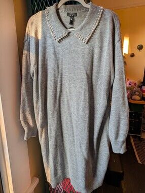 Pearl Collar Grey Sweater Dress